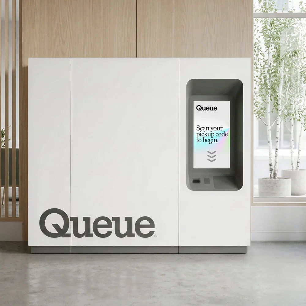 A Queue kiosk in a clinic waiting room